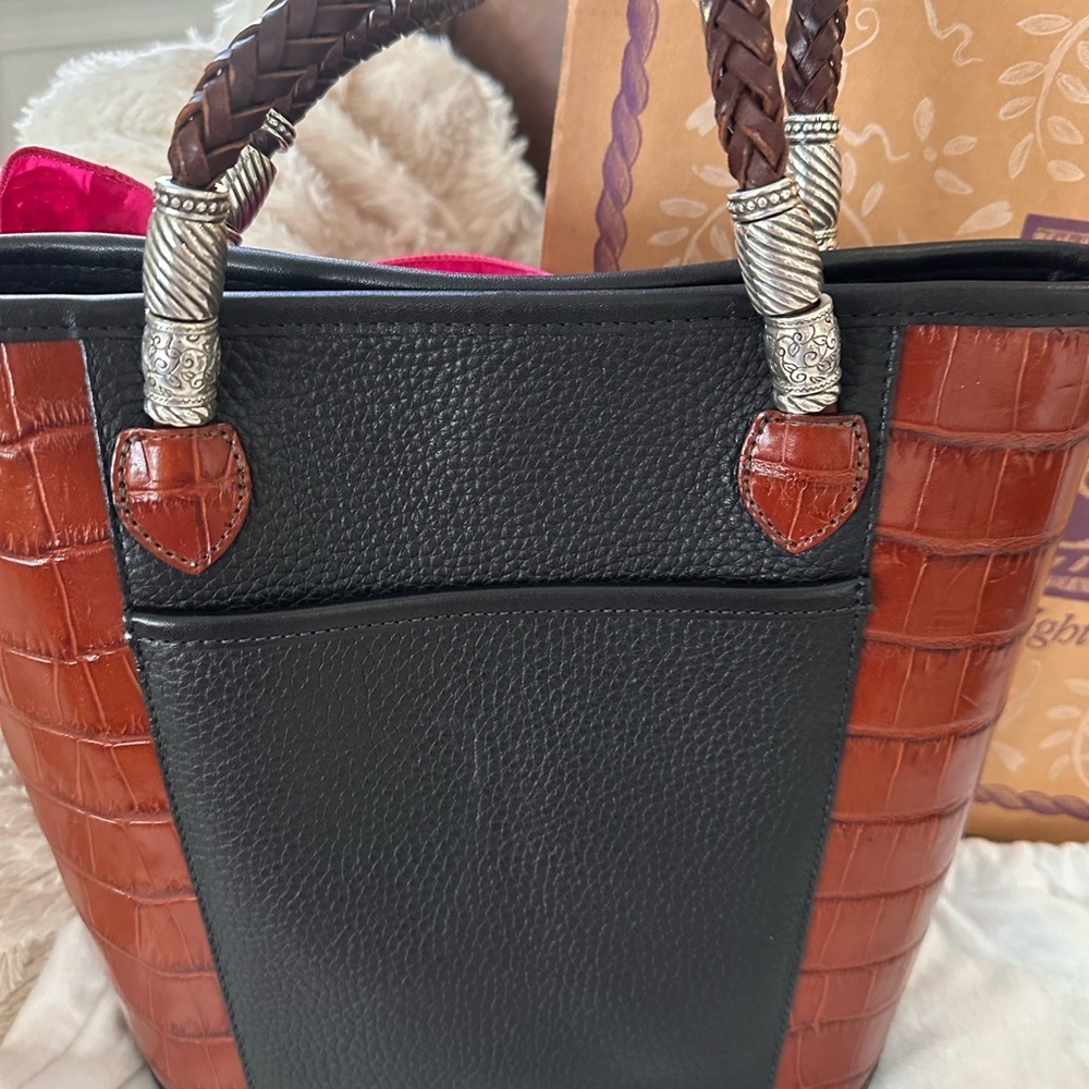 Brighton 🖤 “Dolores” Black Pebble/Brown Croco Embossed Leather 3 piece Set IOB - Picture 5 of 16